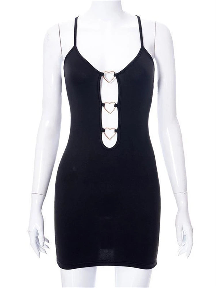 Vestido de alças finas preto da moda Y2K