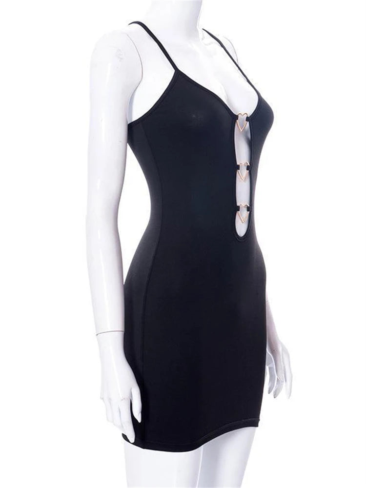 Vestido de alças finas preto da moda Y2K