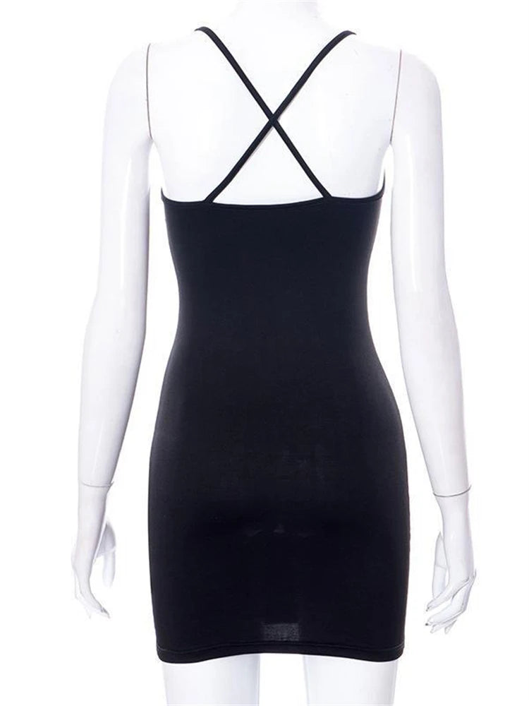 Vestido de alças finas preto da moda Y2K